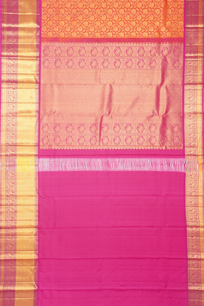 Kanchipuram Silk Brocade Dual Tone Pink And Orange Saree