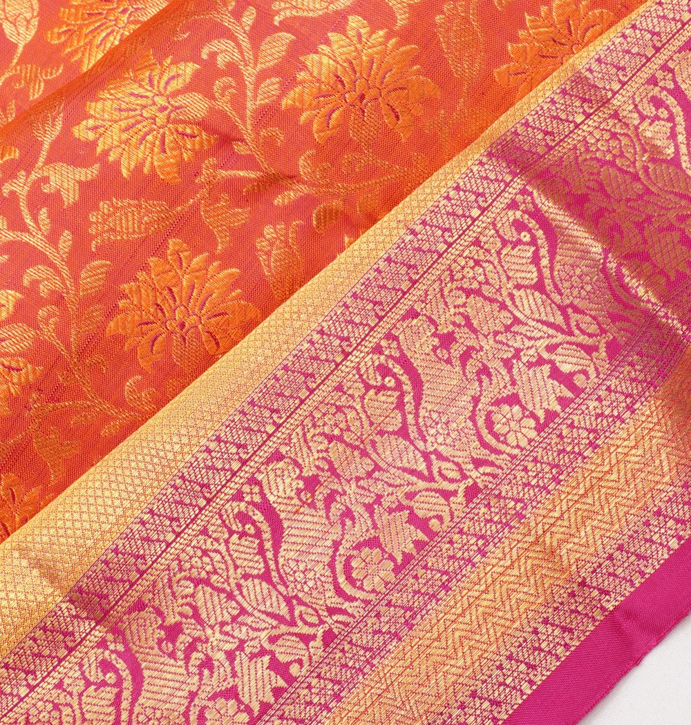 Kanchipuram Silk Brocade Dual Tone Pink And Orange Saree