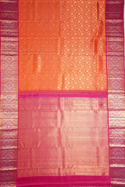 Kanchipuram Silk Brocade Dual Tone Pink And Orange Saree
