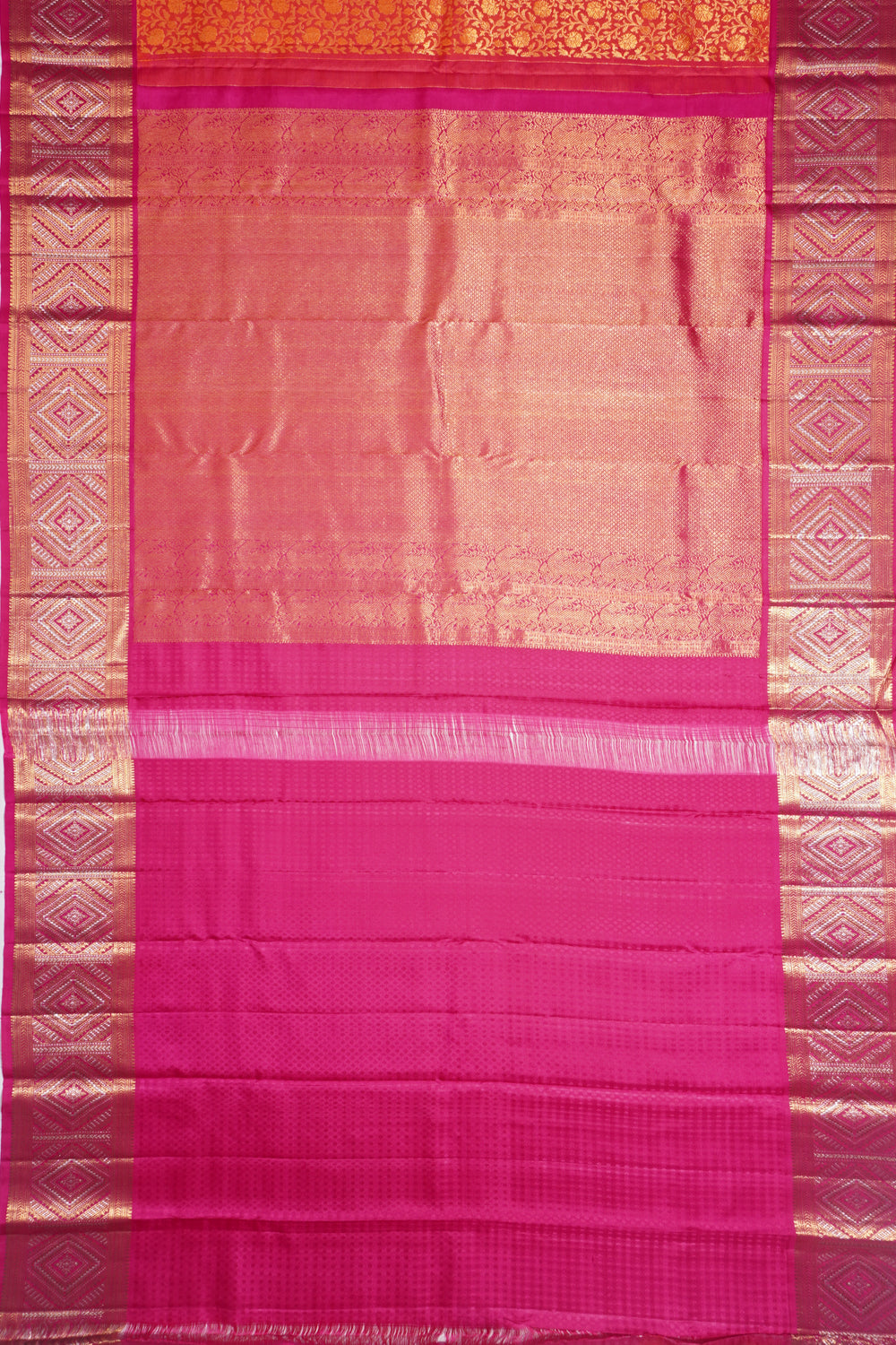 Kanchipuram Silk Brocade Dual Tone Pink And Orange Saree