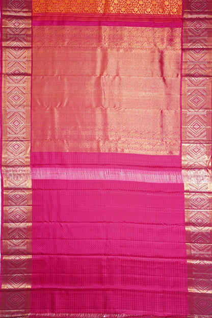 Kanchipuram Silk Brocade Dual Tone Pink And Orange Saree