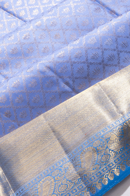 Kanchipuram Silk Criss Cross Checks And Butta Pastel Blue Saree