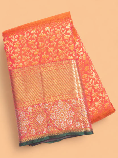 Kanchipuram Silk Brocade Dual Tone Pink And Orange Saree
