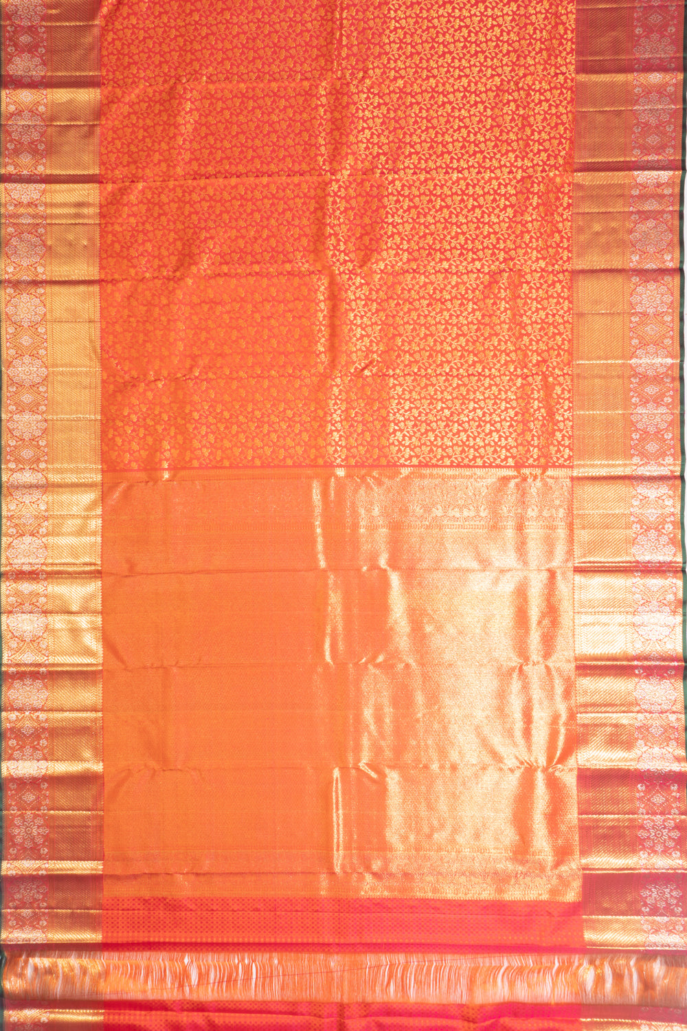 Kanchipuram Silk Brocade Dual Tone Pink And Orange Saree