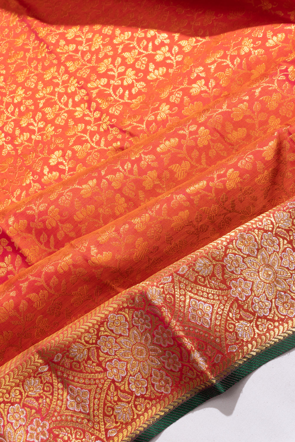 Kanchipuram Silk Brocade Dual Tone Pink And Orange Saree