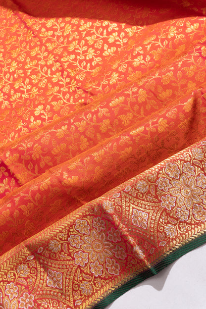 Kanchipuram Silk Brocade Dual Tone Pink And Orange Saree
