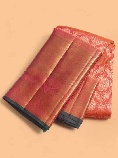 Kanchipuram Silk Brocade Pink And Orange Saree