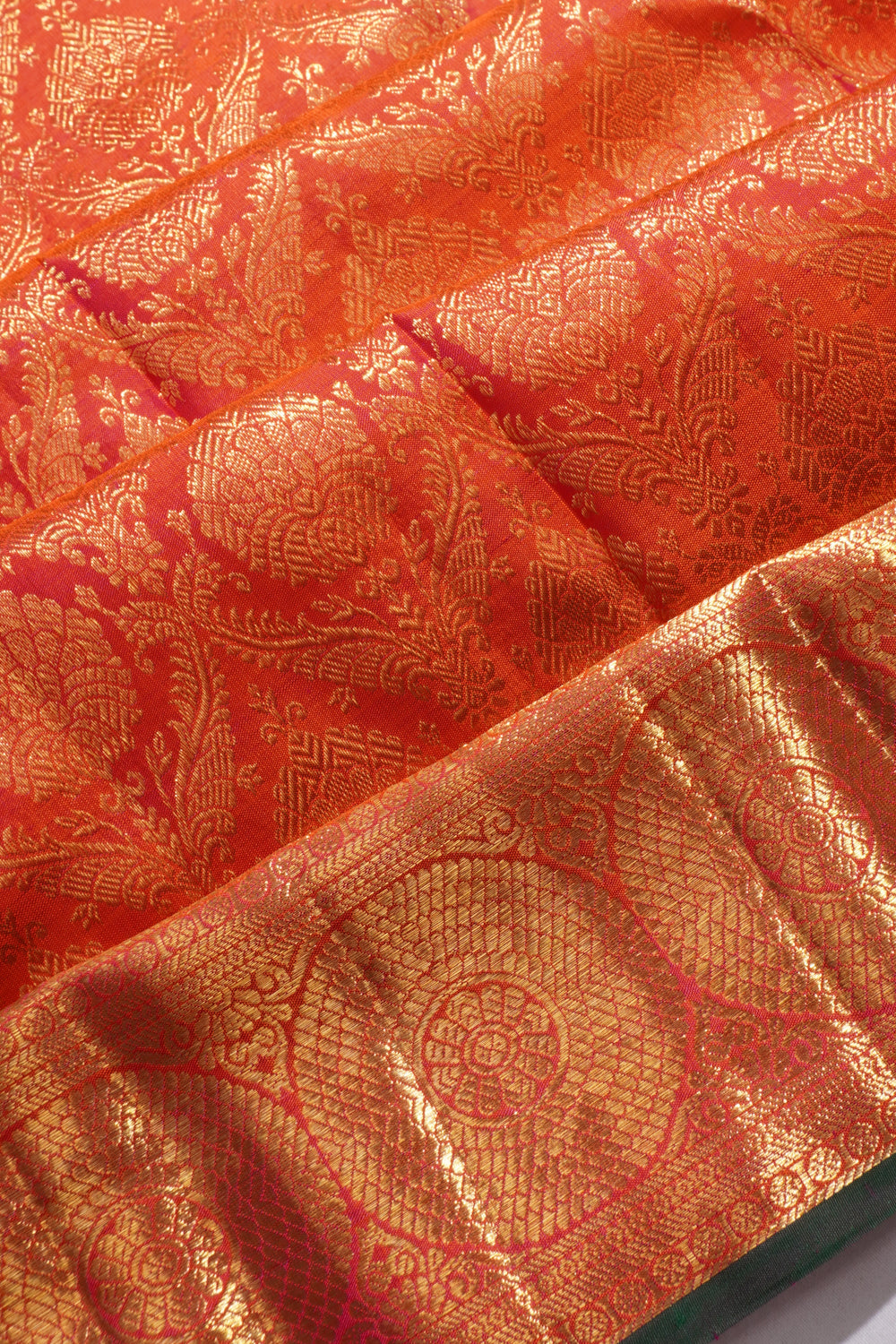 Kanchipuram Silk Brocade Pink And Orange Saree