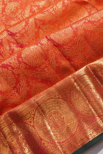 Kanchipuram Silk Brocade Pink And Orange Saree