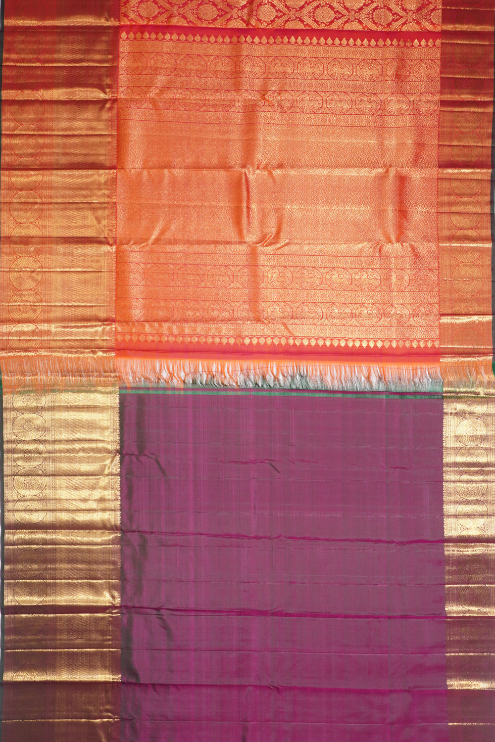Kanchipuram Silk Brocade Pink And Orange Saree