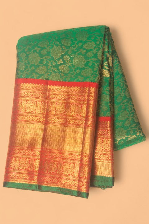 Kanchipuram Silk Jaal Green Saree
