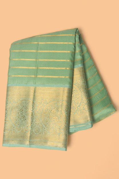 Kanchipuram Silk Horizontal Lines Sea Green Saree