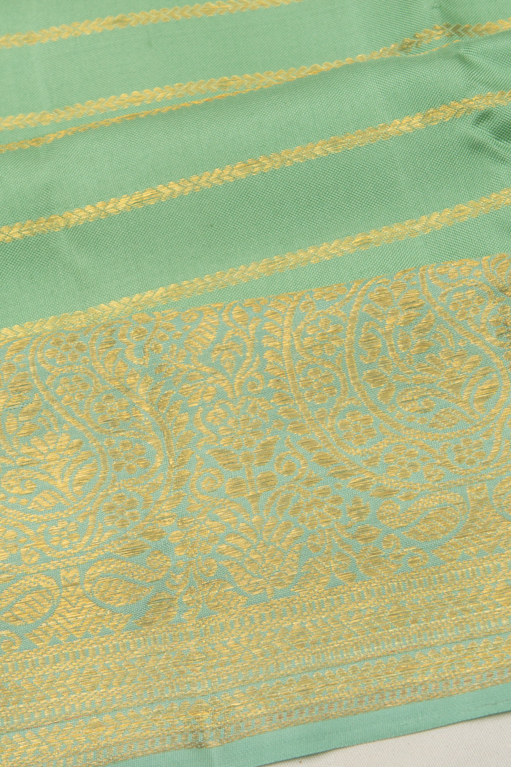 Kanchipuram Silk Horizontal Lines Sea Green Saree
