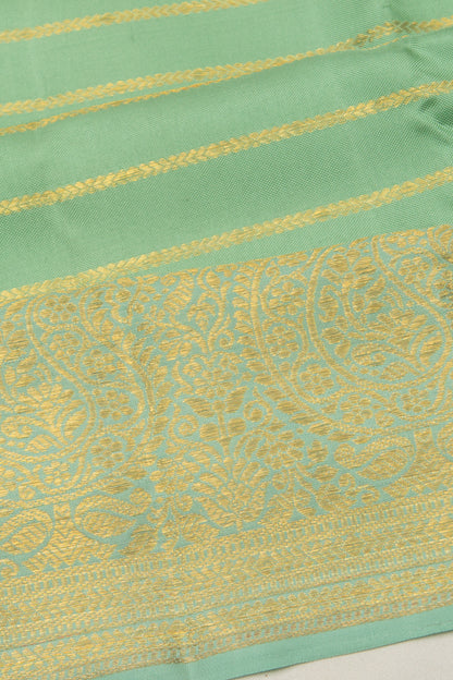 Kanchipuram Silk Horizontal Lines Sea Green Saree