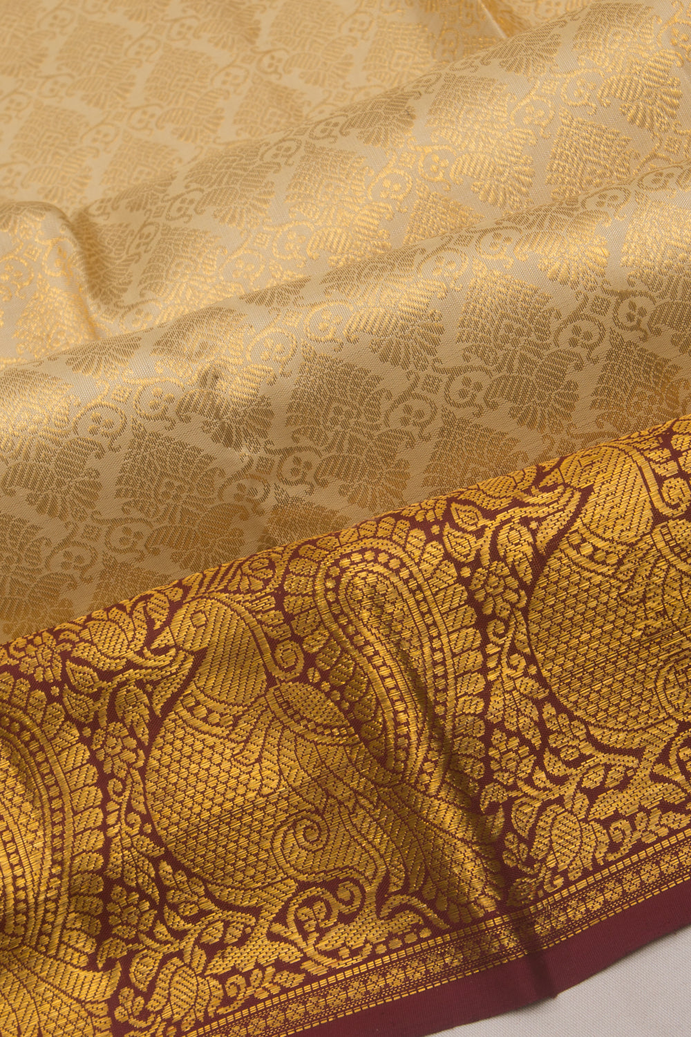 Kanchipuram Silk Brocade Cream Saree