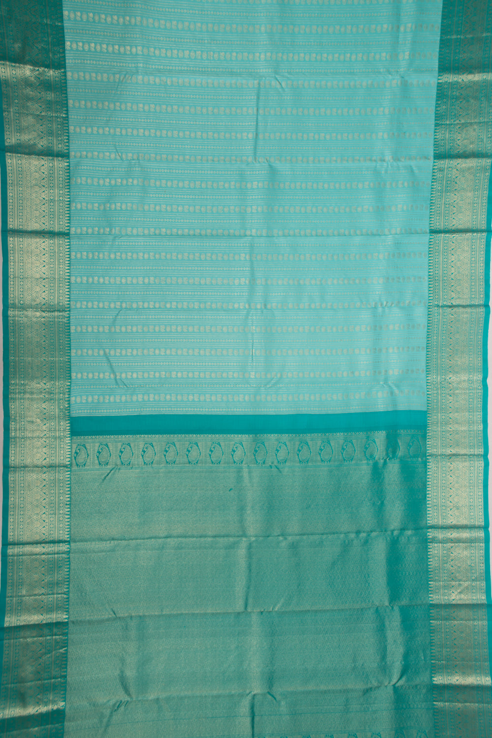 Kanchipuram Silk Checks And Butta Sea Green Saree