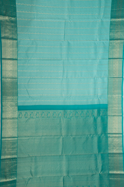 Kanchipuram Silk Checks And Butta Sea Green Saree
