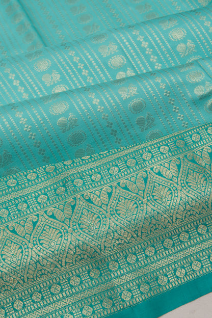 Kanchipuram Silk Checks And Butta Sea Green Saree