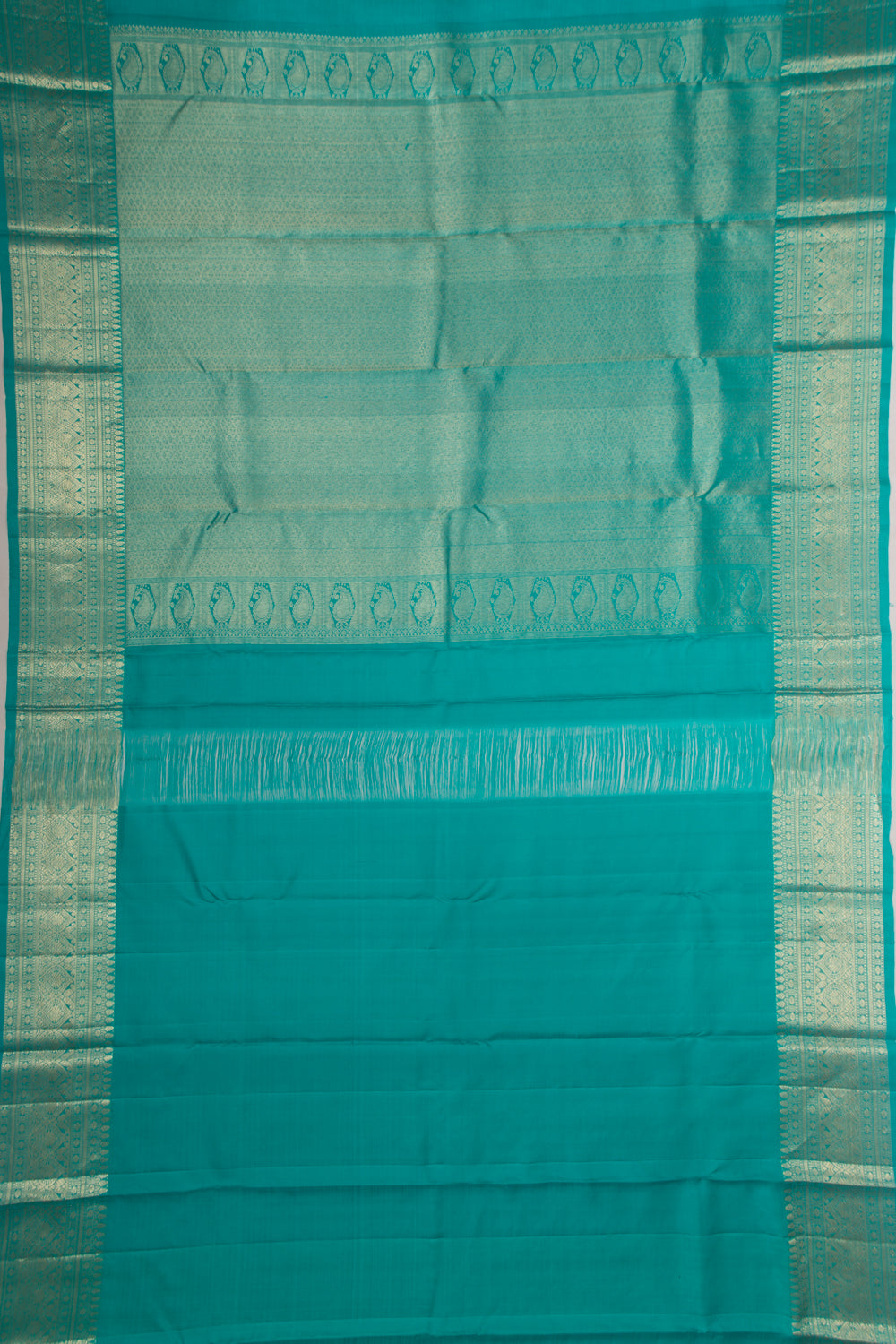 Kanchipuram Silk Checks And Butta Sea Green Saree