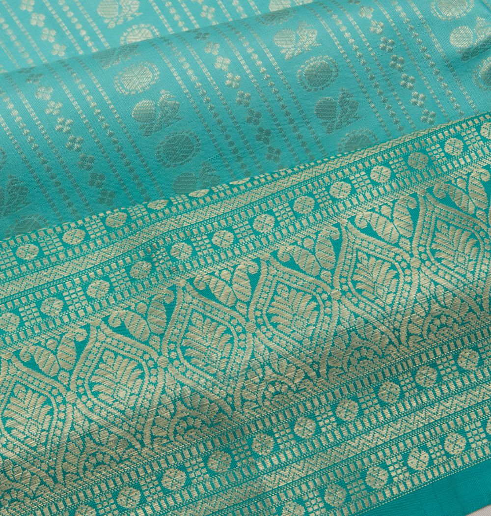 Kanchipuram Silk Checks And Butta Sea Green Saree