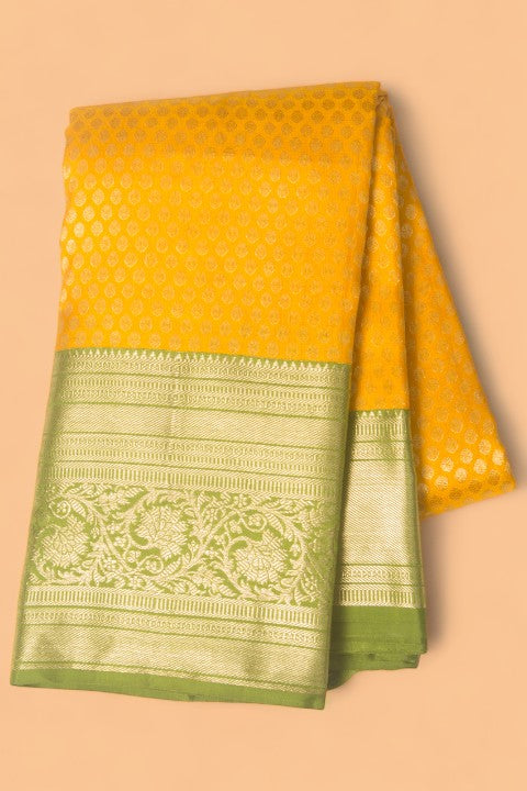 Kanchipuram Silk Brocade Yellow Saree