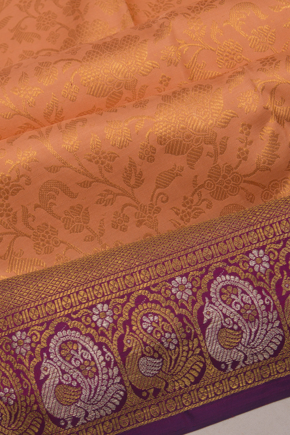Kanchipuram Silk Brocade Peach Saree