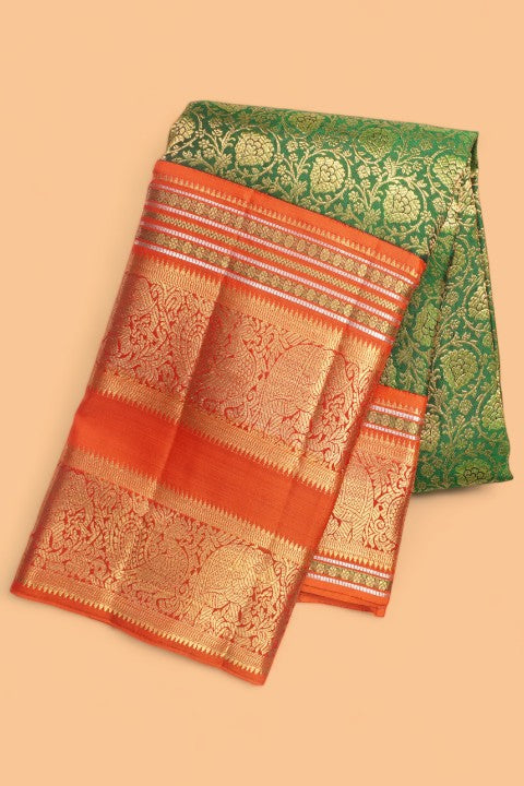 Kanchipuram Silk Brocade Dark Green Saree