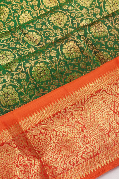 Kanchipuram Silk Brocade Dark Green Saree