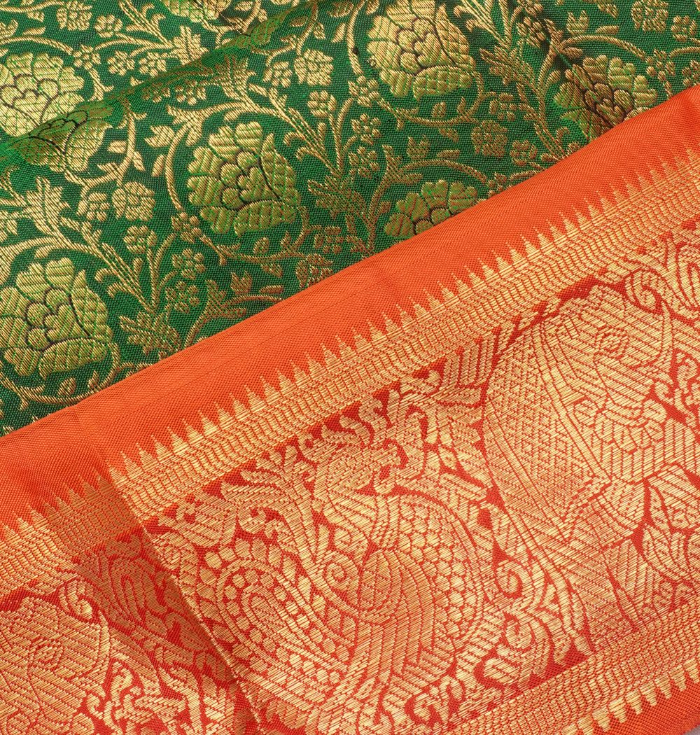 Kanchipuram Silk Brocade Dark Green Saree