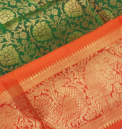 Kanchipuram Silk Brocade Dark Green Saree