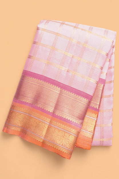 Kanchipuram Silk Checks Baby Pink Saree