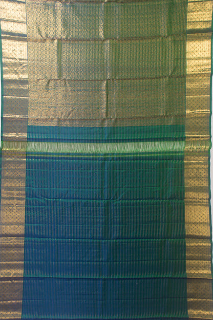 Kanchipuram Silk Checks Dual Tone Green And Blue Saree