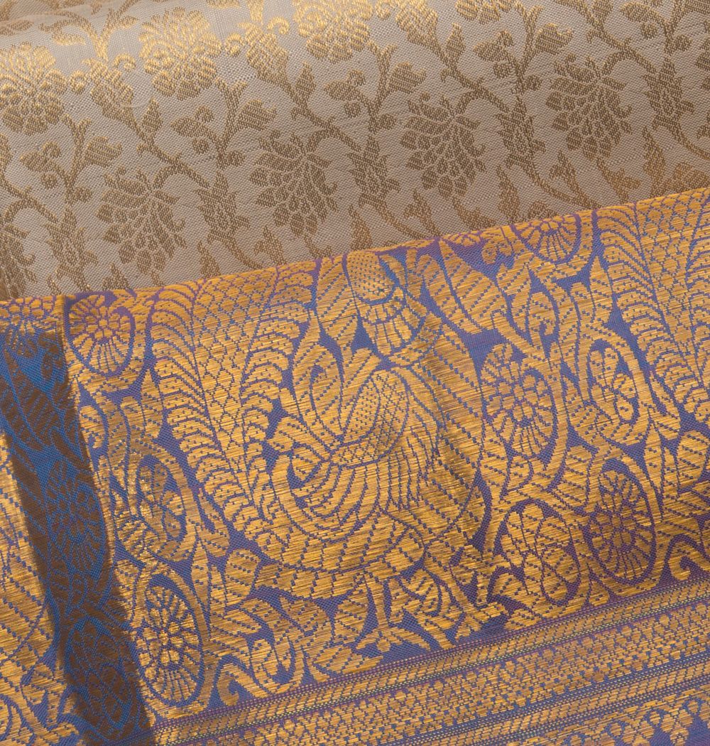 Kanchipuram Silk Brocade Grey Saree