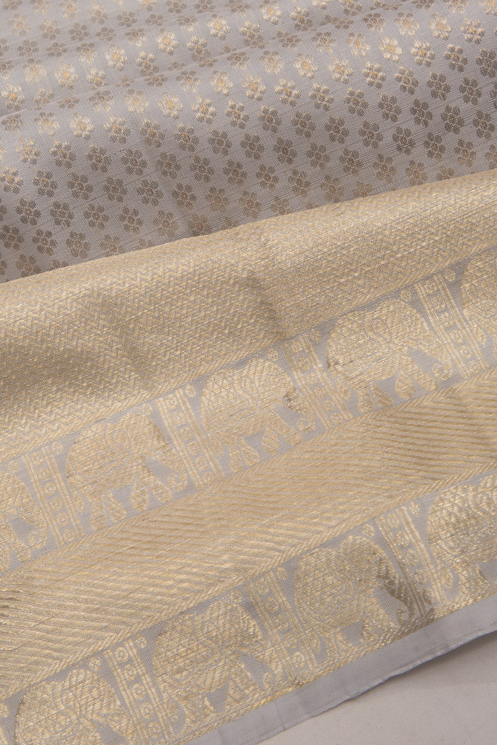 Kanchipuram Silk Brocade Grey Saree