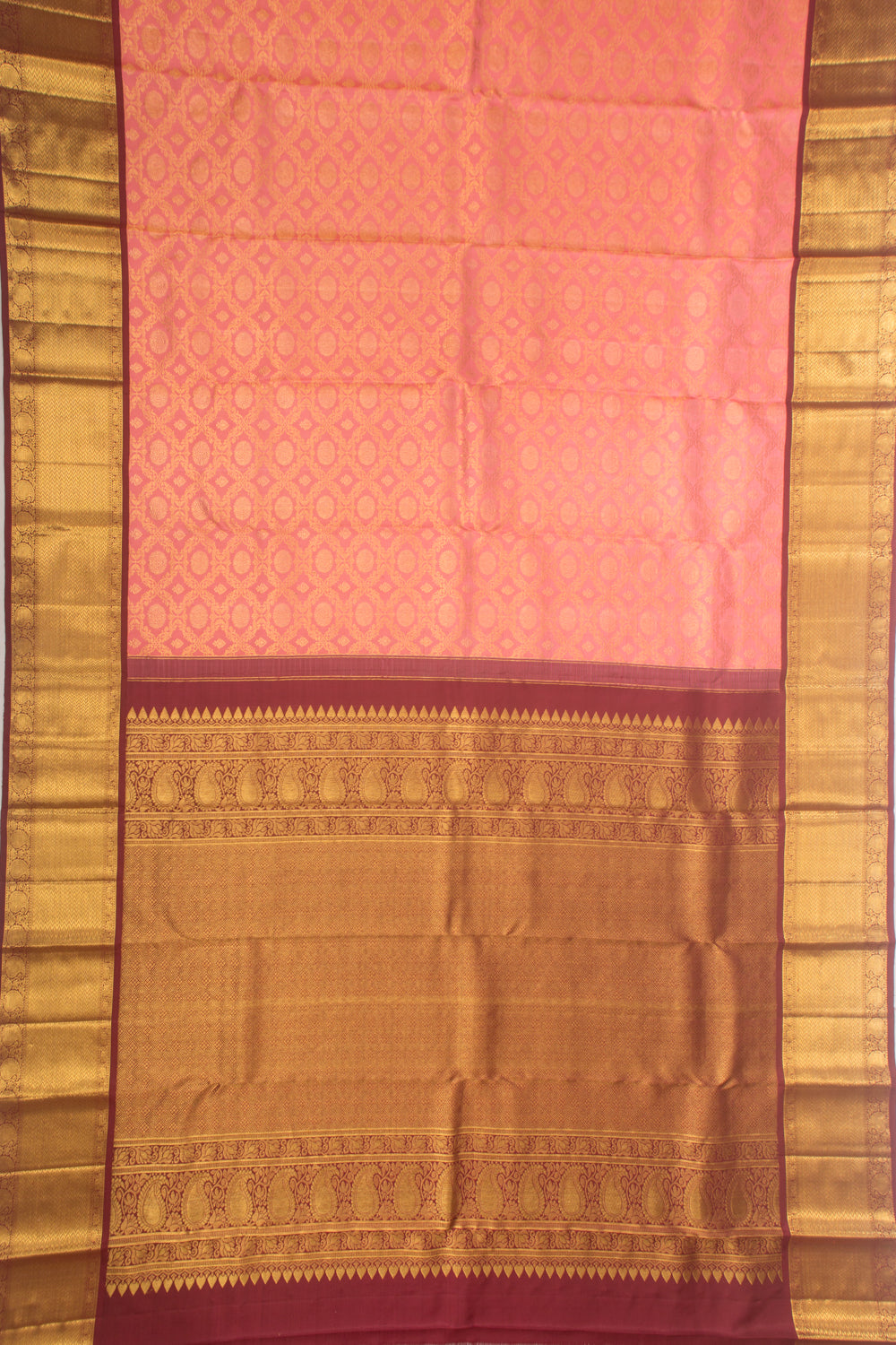 Kanchipuram Silk Criss Cross Checks And Butta Peach Saree
