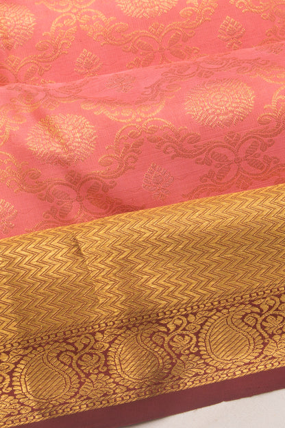 Kanchipuram Silk Criss Cross Checks And Butta Peach Saree