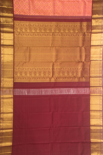 Kanchipuram Silk Criss Cross Checks And Butta Peach Saree