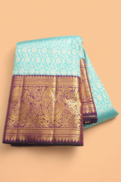 Kanchipuram Silk Brocade Blue Saree