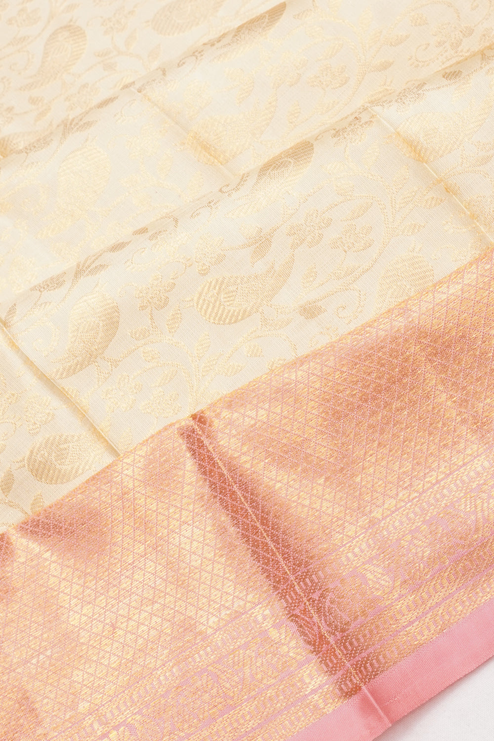 Kanchipuram Silk Brocade Cream Saree