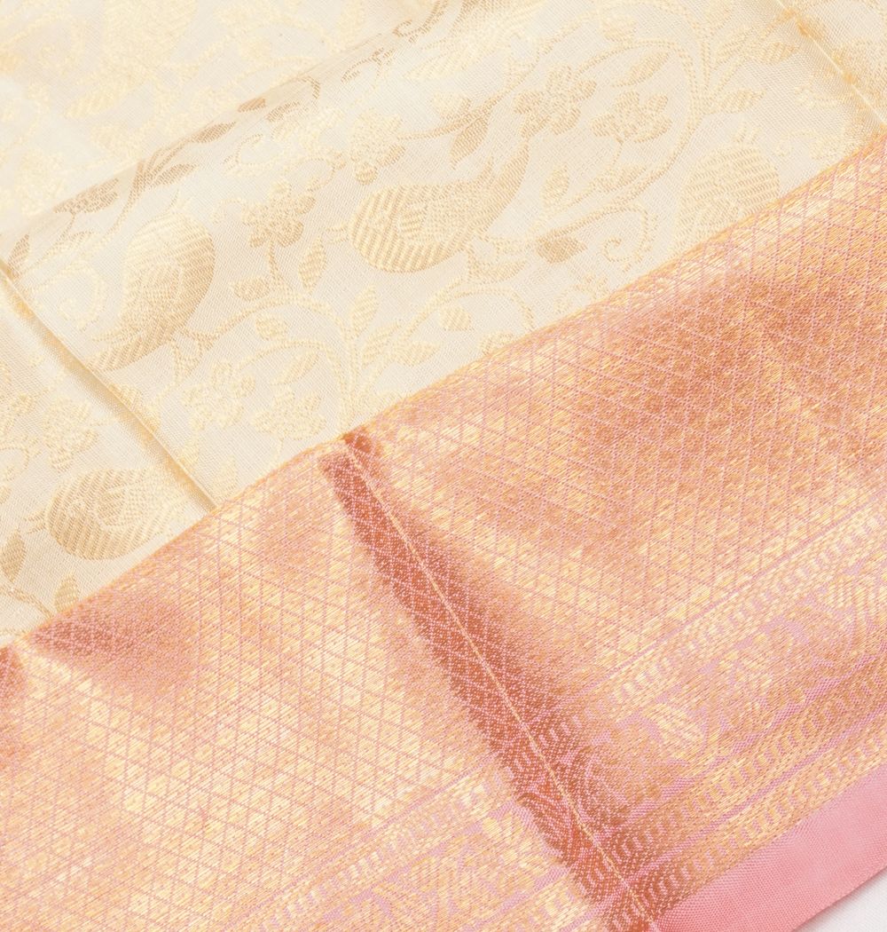 Kanchipuram Silk Brocade Cream Saree