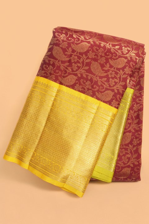 Kanchipuram Silk Brocade Maroon Saree
