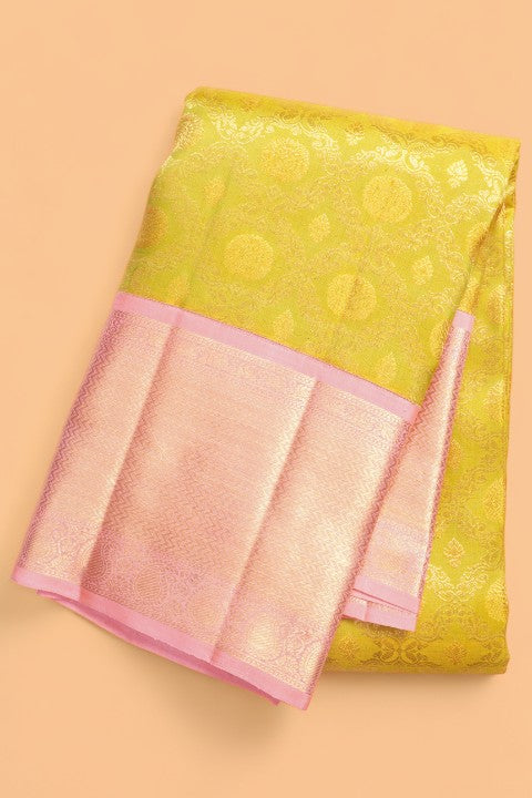 Kanchipuram Silk Criss Cross Checks And Butta Green Saree