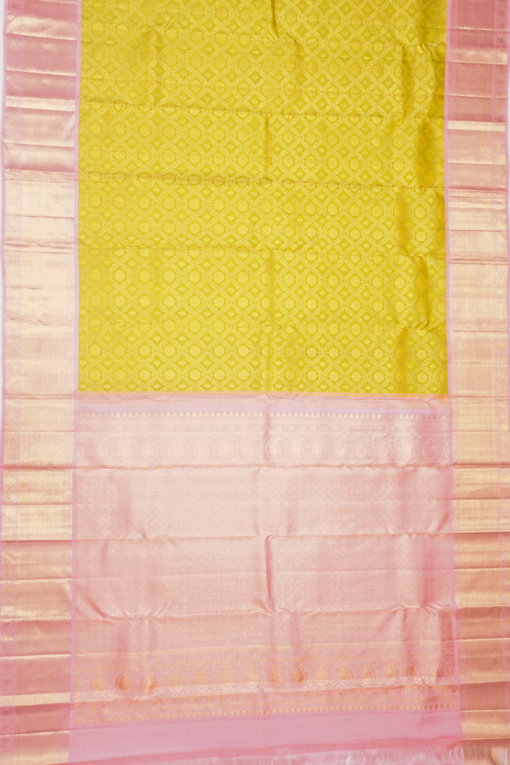 Kanchipuram Silk Criss Cross Checks And Butta Green Saree