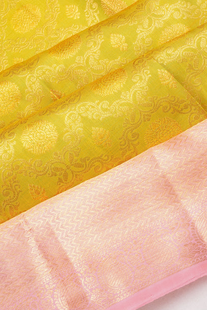 Kanchipuram Silk Criss Cross Checks And Butta Green Saree