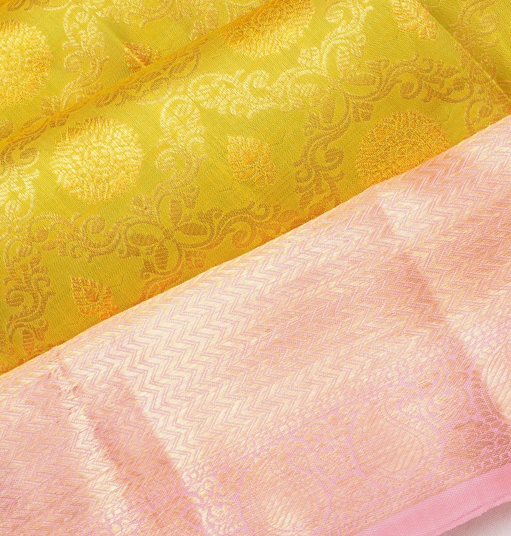 Kanchipuram Silk Criss Cross Checks And Butta Green Saree