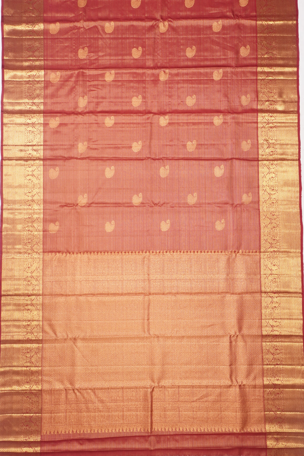 Kanchipuram Silk Oosi Lines And Butta Burgundy Saree