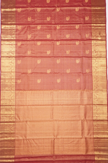 Kanchipuram Silk Oosi Lines And Butta Burgundy Saree
