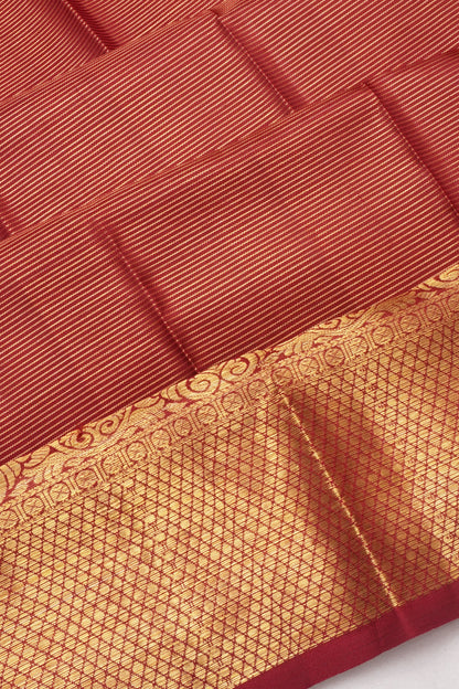 Kanchipuram Silk Oosi Lines And Butta Burgundy Saree
