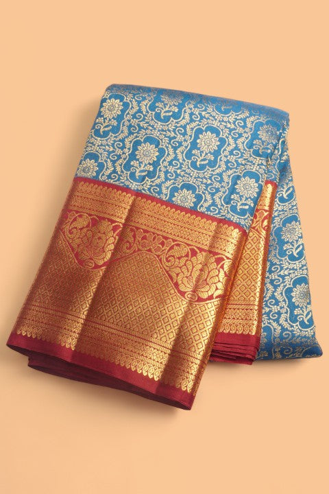 Kanchipuram Silk Brocade Blue Saree