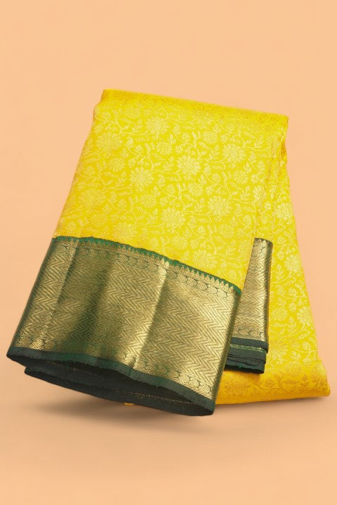 Kanchipuram Silk Brocade Yellow Saree